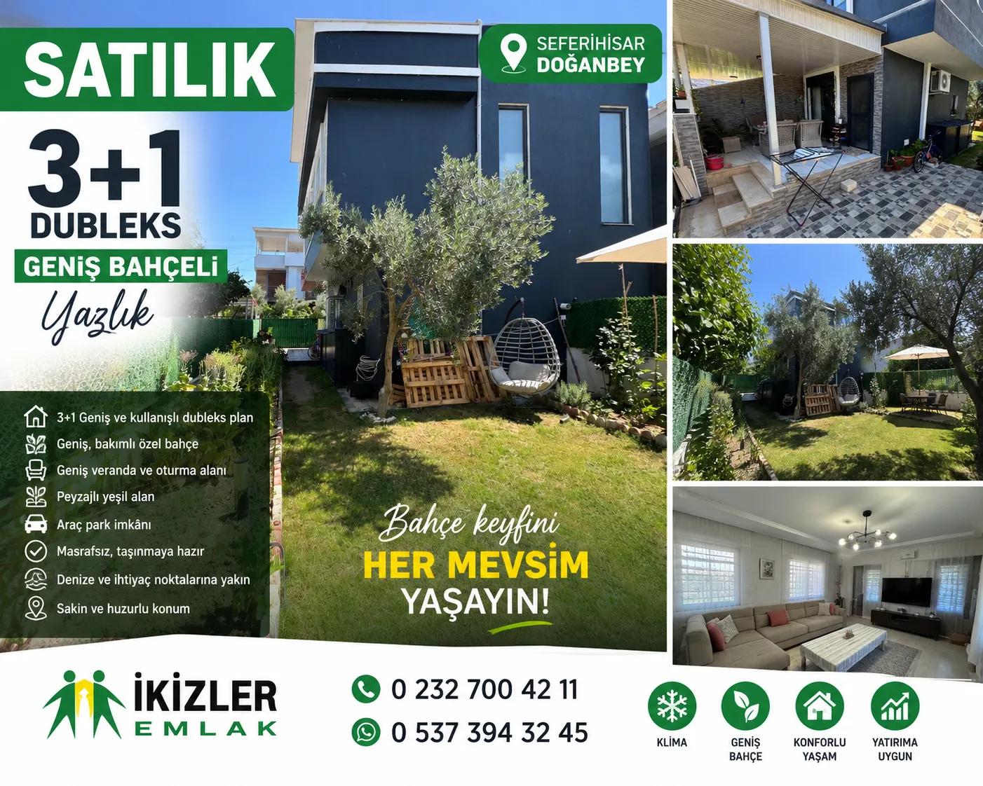 For sale In Seferihisar Doğanbey 3+1 spacious garden duplex summer house