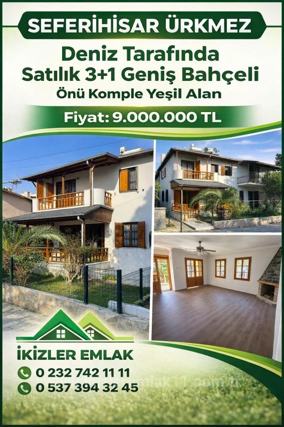 3+1 Duplex Villa With Garden For Sale In Seferihisar Ürkmez, Facing The Sea.