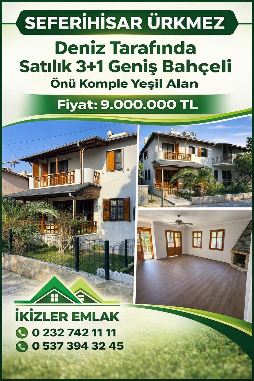 Seferihisar Ürkmez’de Deniz Tarafında Satılık 3 + 1 Bahçeli Dubleks Villa