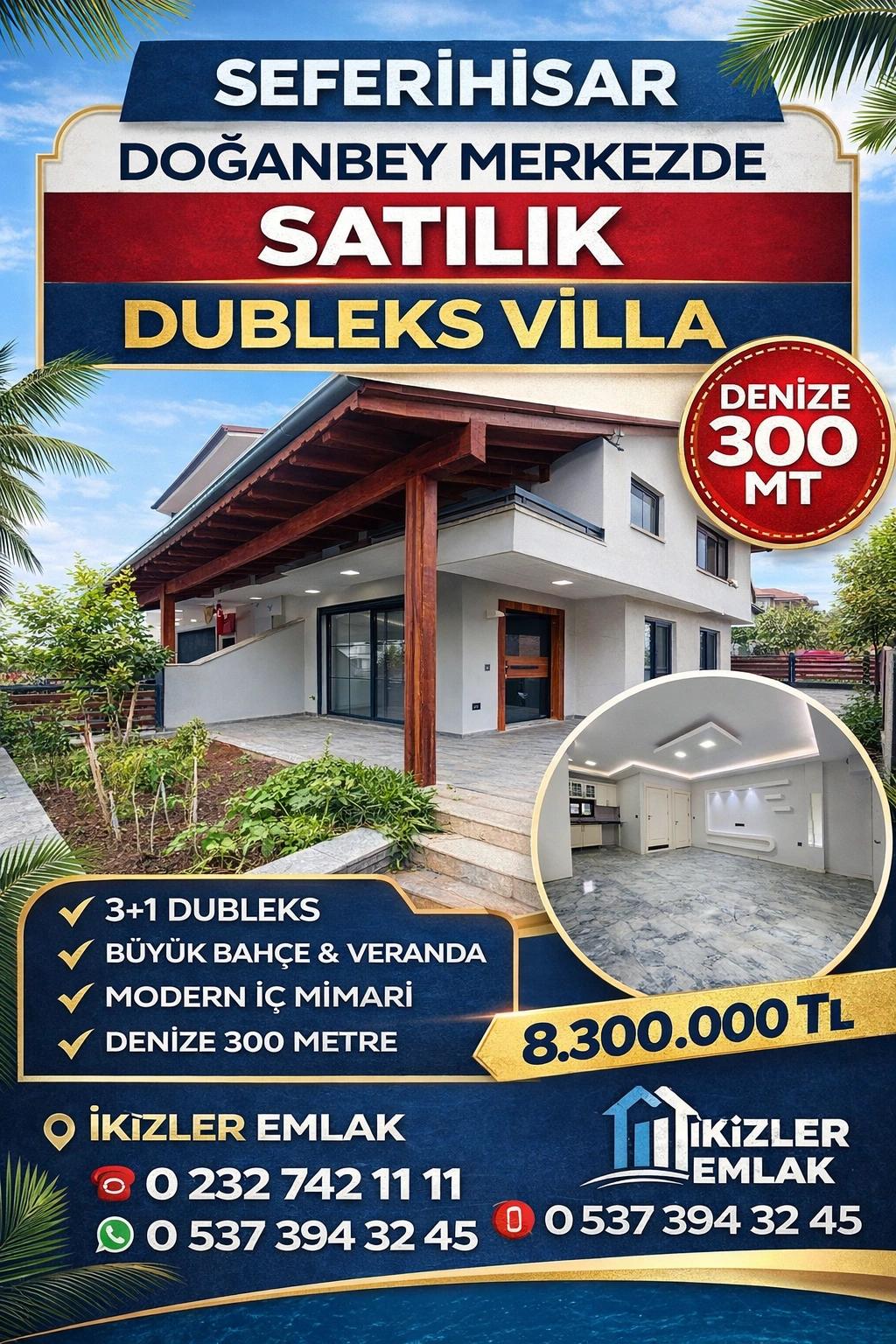 Seferihisar Doğanbey Merkezde Satılık 3 + 1 Dublex Villa